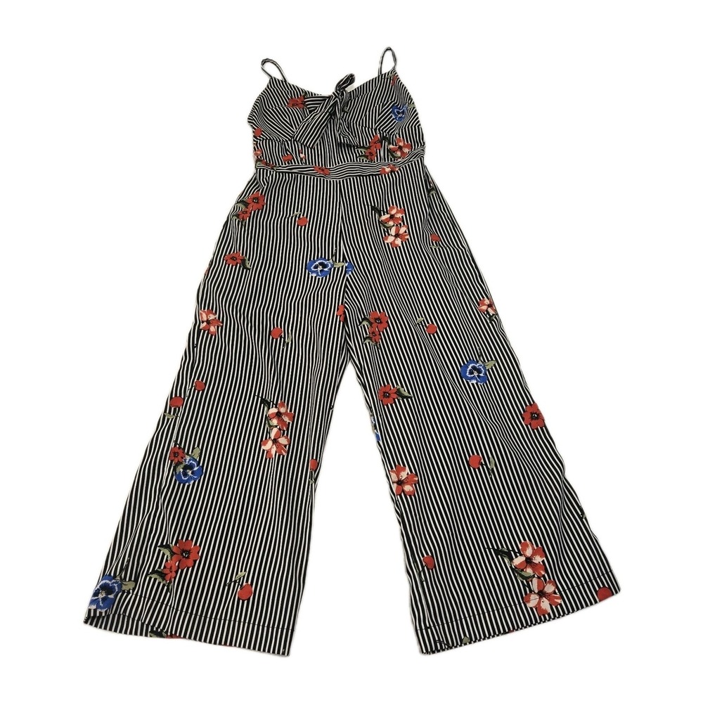 Japna Pinstripe Floral Capri Jumpsuit Tropical Resortwear Vacation Sleeveless S - Picture 2 of 13